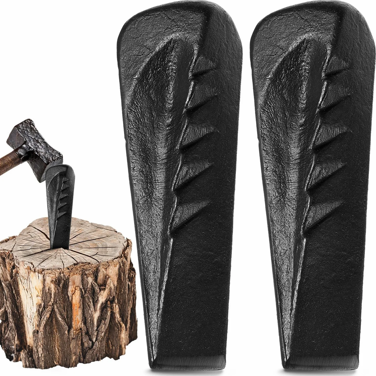 Lot de 2 cales hélicoïdales torsadées de 2,3 kg pour bois de chauffage, outil en acier forgé pour fendre facilement le bois, bord aiguisé pour couper le bois en plein air