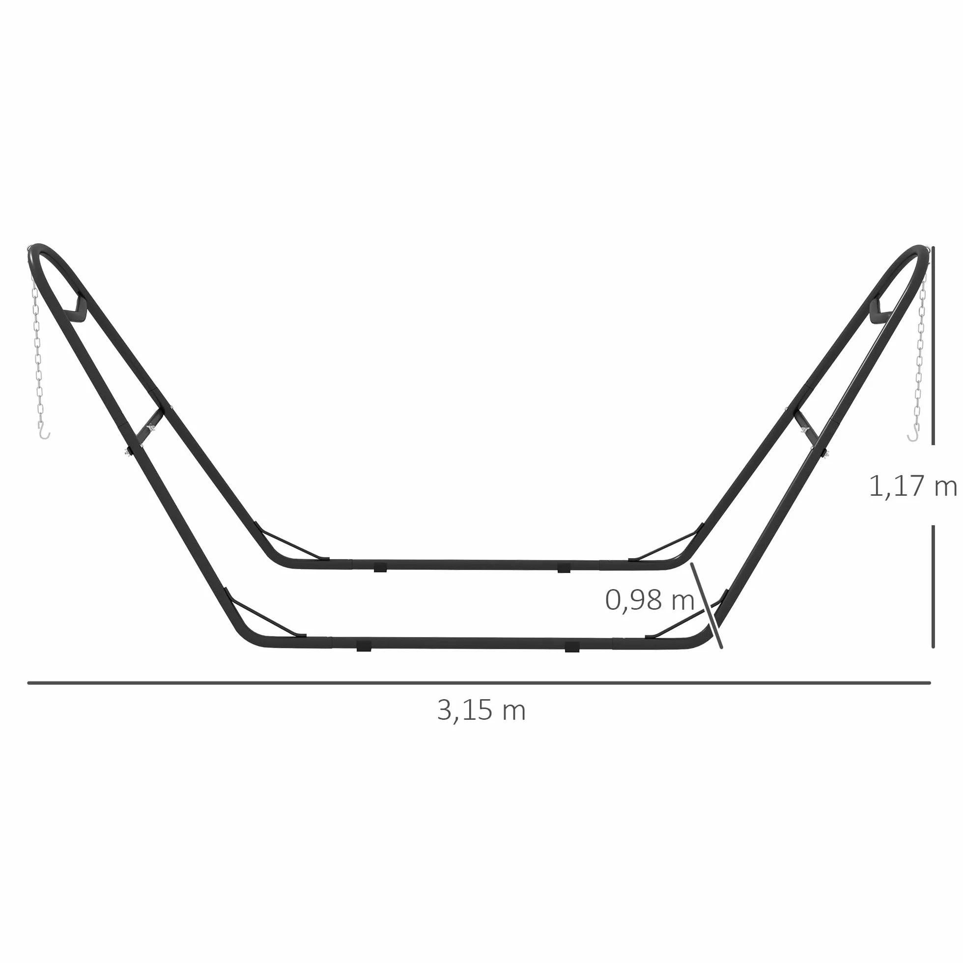 Outsunny Support de Hamac pour 2 Personnes, Cadre Métal Portable Réglable, Résistant aux Intempéries, Capacité 250 kg, Noir