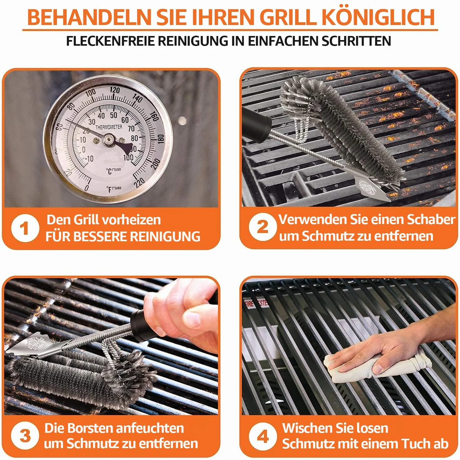 Brosse de Nettoyage Barbecue Acier Inoxydable 35 cm Grattoir Weber Gaz Charbon
