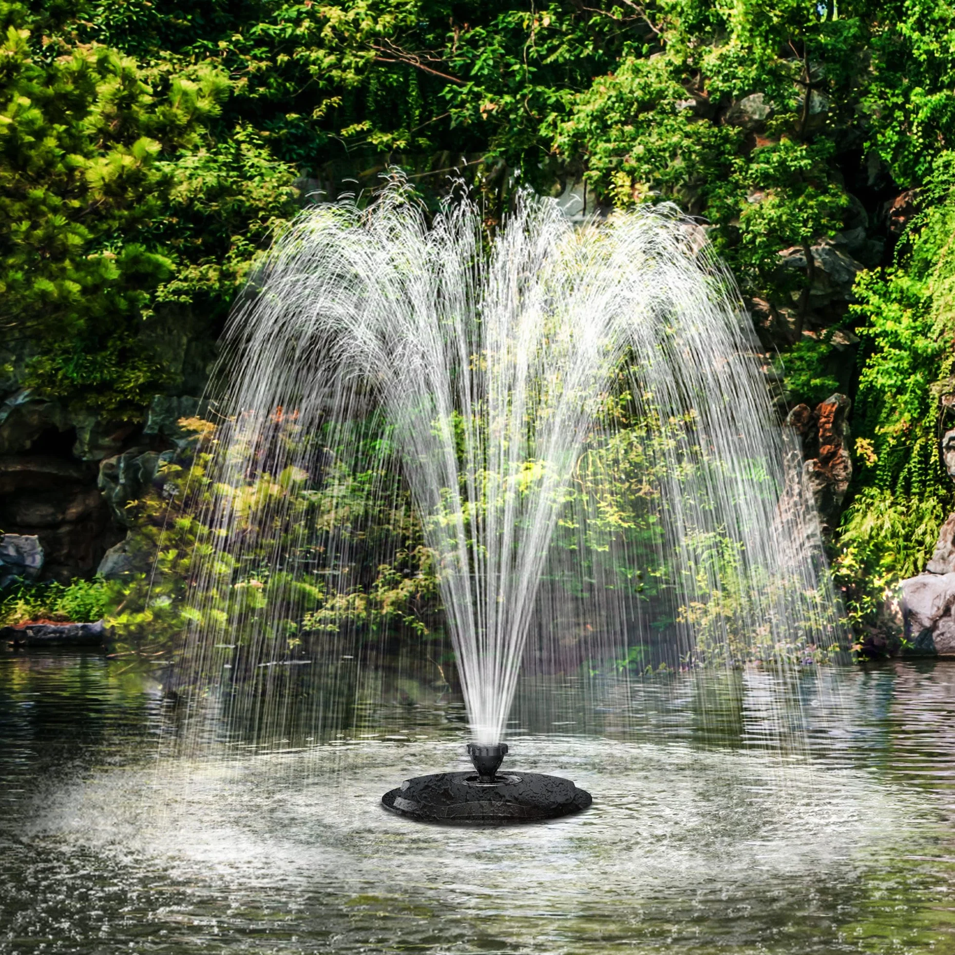 Biling Fontaine flottante avec éclairage LED pour grand bassin de jardin, fontaine de bassin avec pompe de 2500 l/h, câble de 9 m avec prise européenne, jeu d'eau avec 3 modes de fontaine (résistant