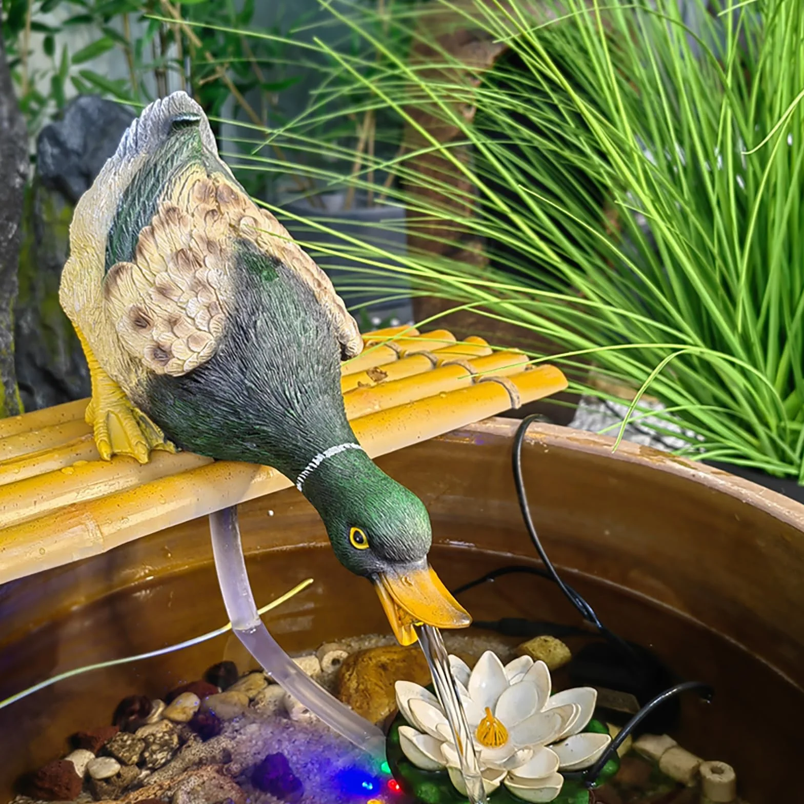 Gargouille avec Pompe pour Bassin, Fontaine à Circulation Automatique pour Bassin à Carpes Koï (Vert)