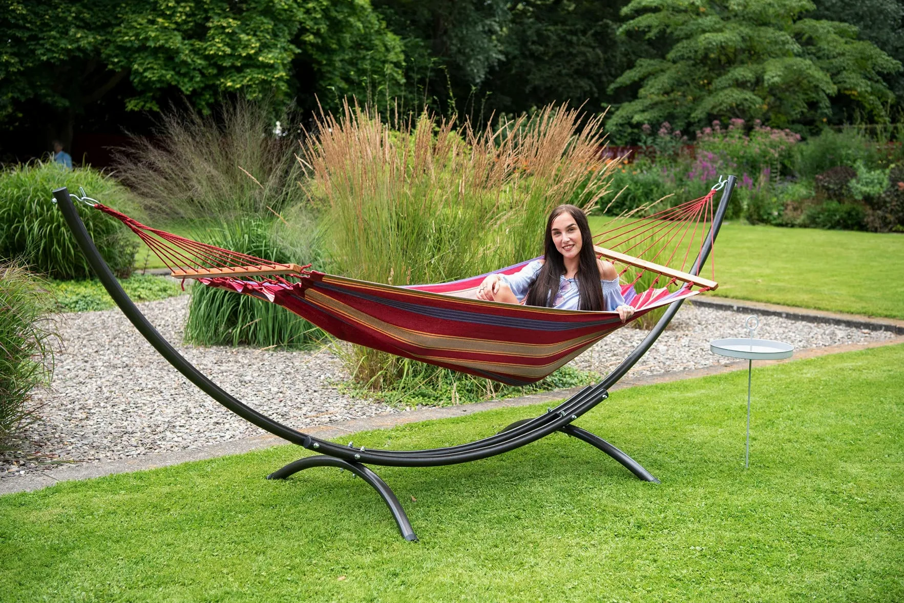Tropilex Hamac de Jardin Exterieur Simple | Hamac Hippie 120 kg Colombien | Randonnée Pliable | Fabriqué à la Main | 1 Personne | Model Haïti Toile Rouge Beige 320 cm