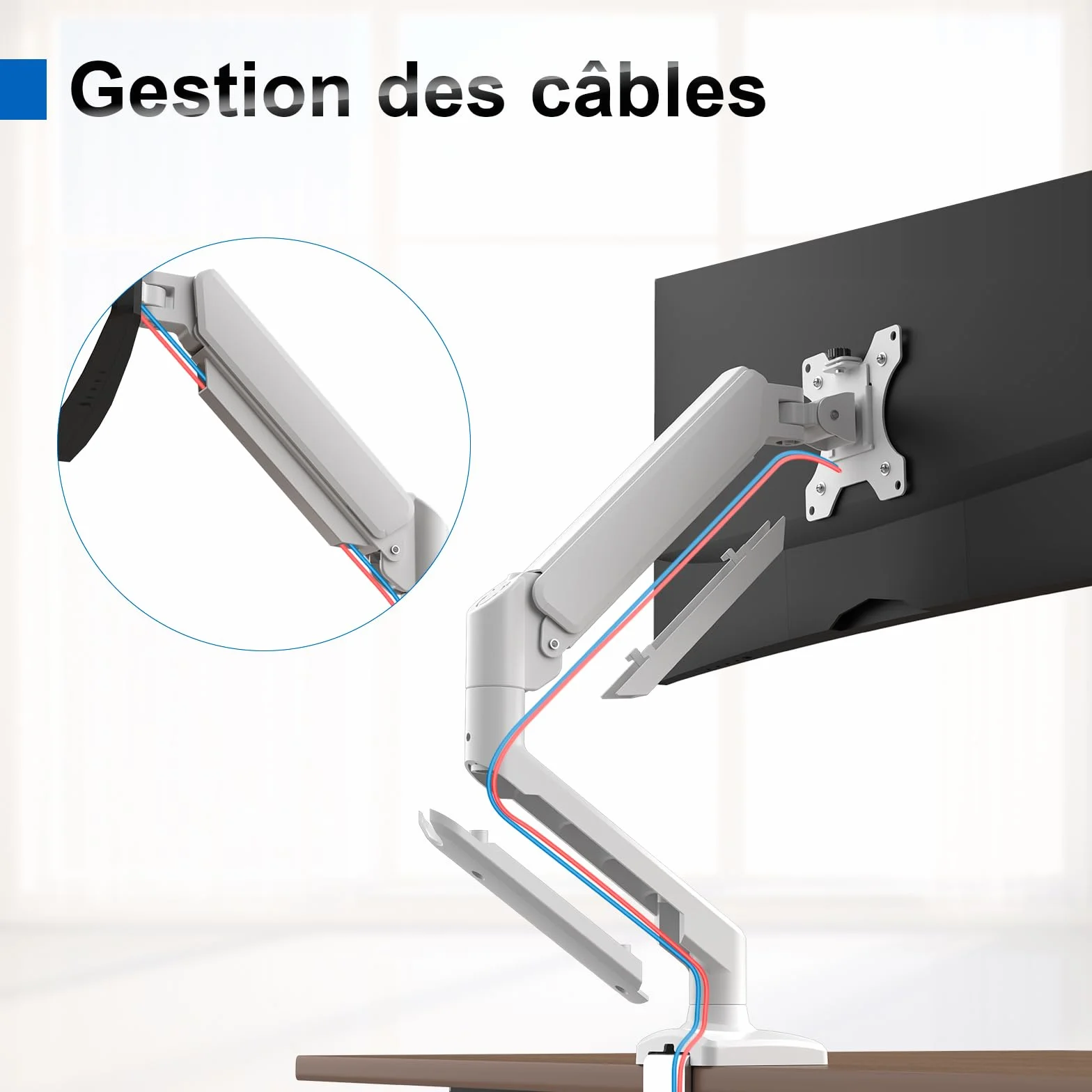 GRIFEMA GB2003W-1 Bras Ecran PC VESA 75x75-100x100 mm Rotation 360° Réglable Hauteur 9 kg Blanc