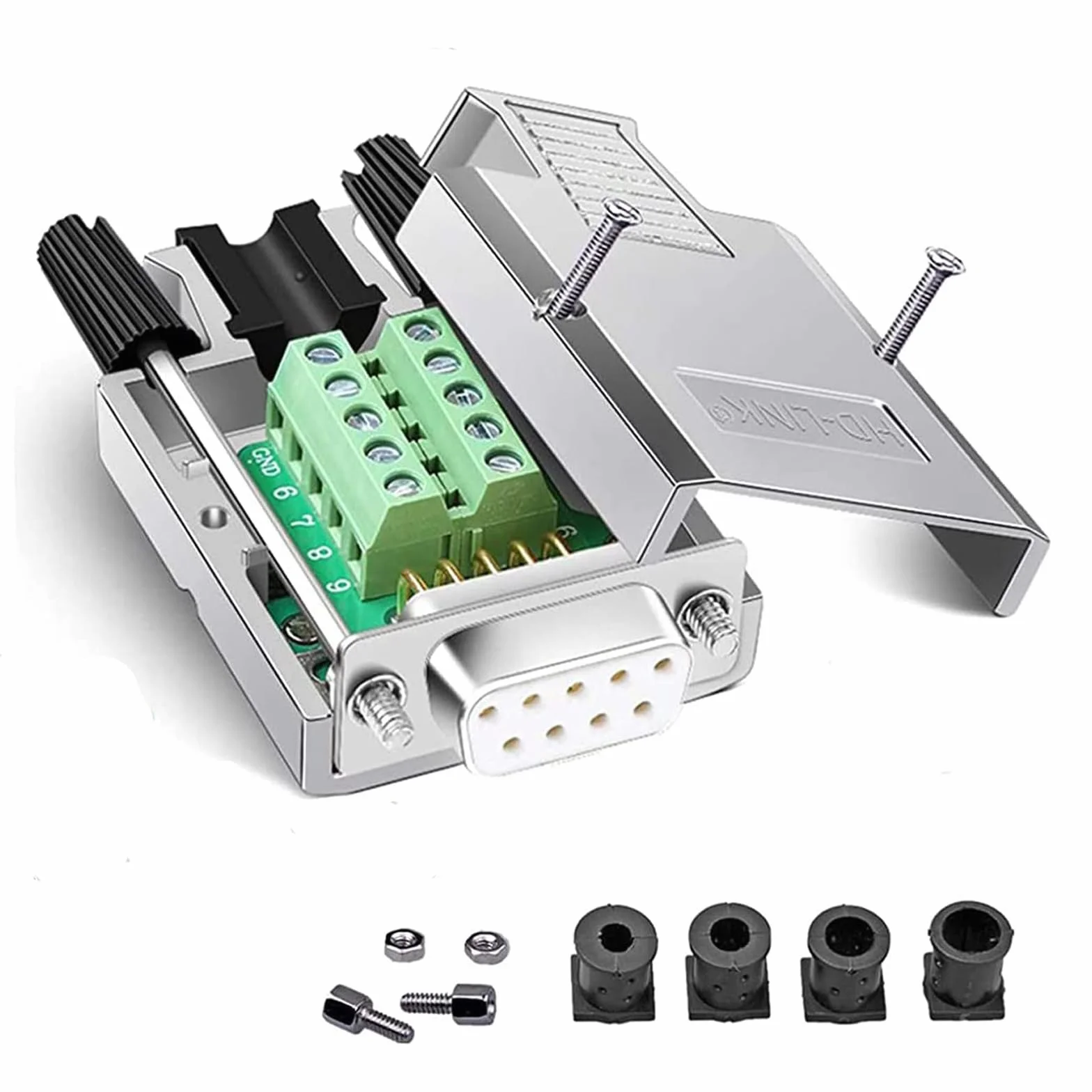 PENGLIN Connecteur Femelle DB9 sans Soudure, Coquille Métal 9 Broches RS232 D-SUB Adaptateur Série