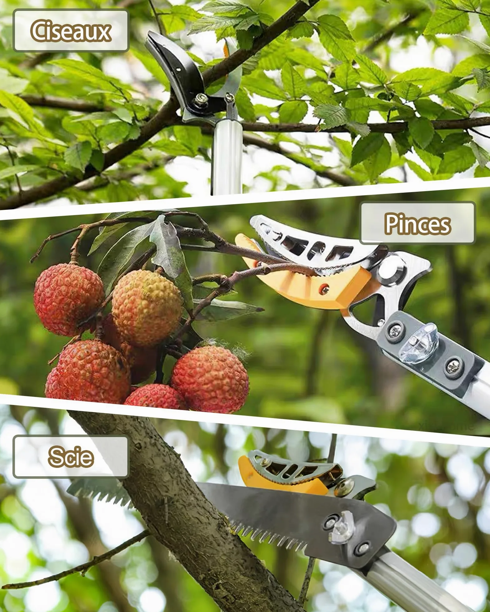 Sécateur Télescopique Sécateur de Jardin Télescopique Extensible Multifonction 1.4 à 3 m pour travailler sur de longues distances lame de scie la cueillette de fruits-2 têtes de couteau