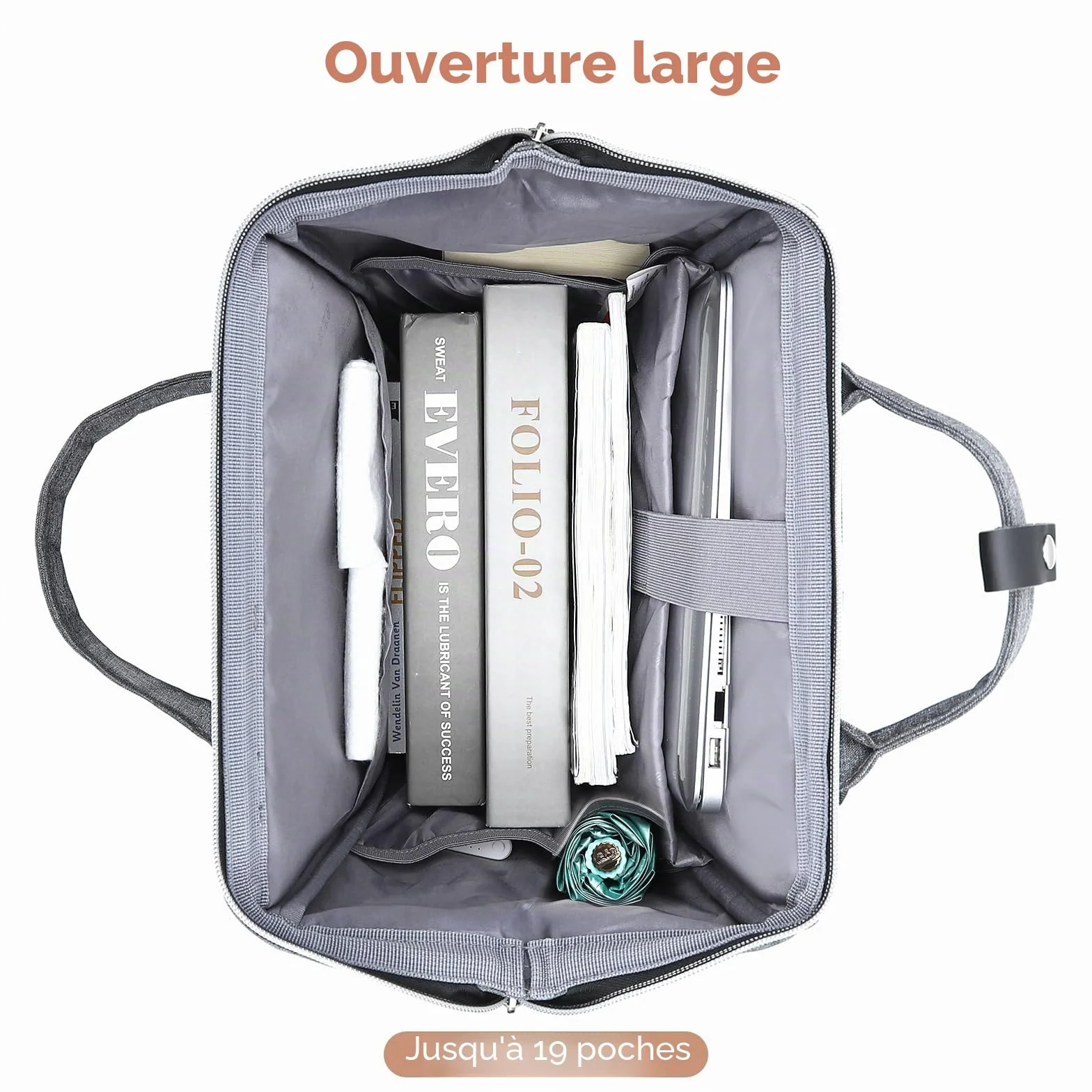 Lekesky Sac à Dos Ordinateur Portable Femme 15.6 Pouces Antivol Imperméable Gris/Noir