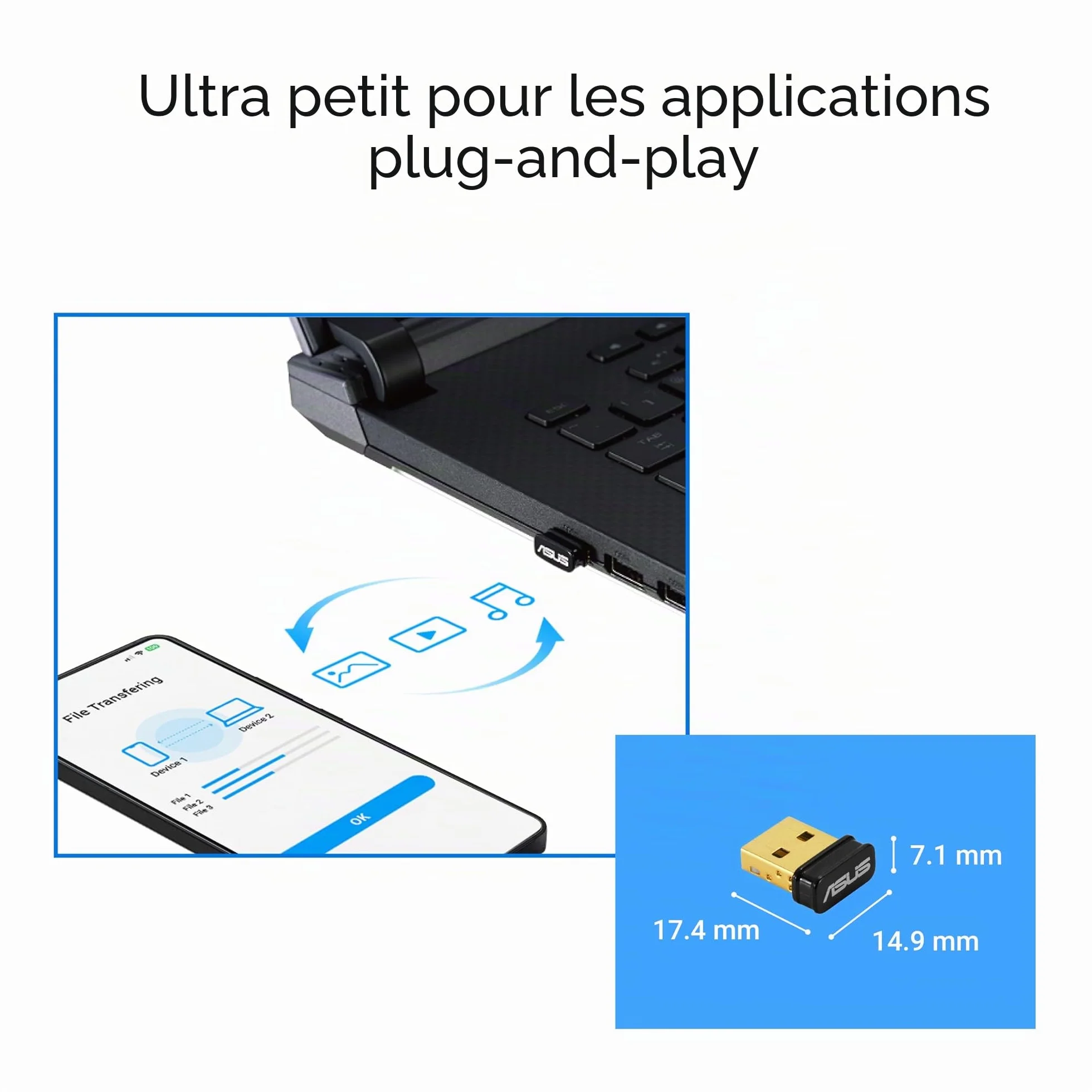 ASUS USB-BT540 Adaptateur USB Bluetooth 5.4 Ultra-compacte EDR BLE Le Audio Windows 11/10 Linux