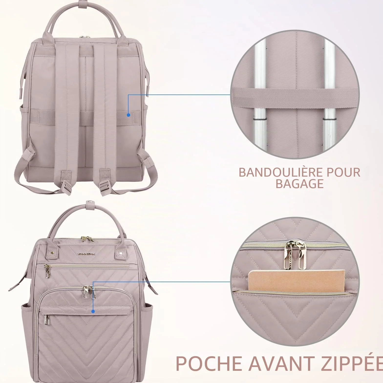 VANKEAN Sac à Dos Ordinateur Portable 17 Pouces Imperméable Grande Capacité Rose