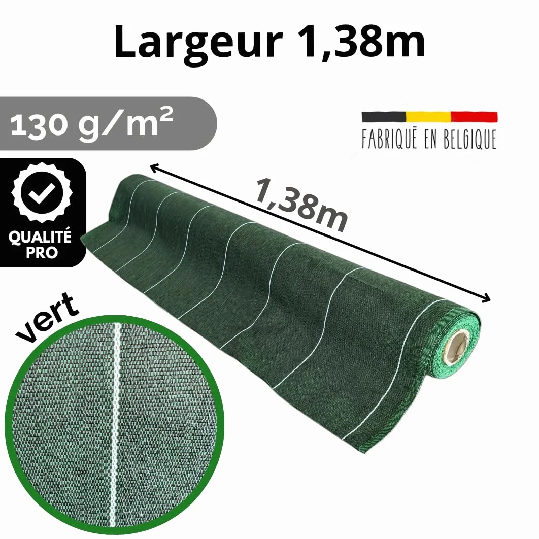 Pack Agrafes et Toile de paillage - Anti Mauvaises Herbes Rouleau Longueur 50m Largeur 1,38m - Lot Bache Vert 130gr par m2 - Geotextile - ZENLYS