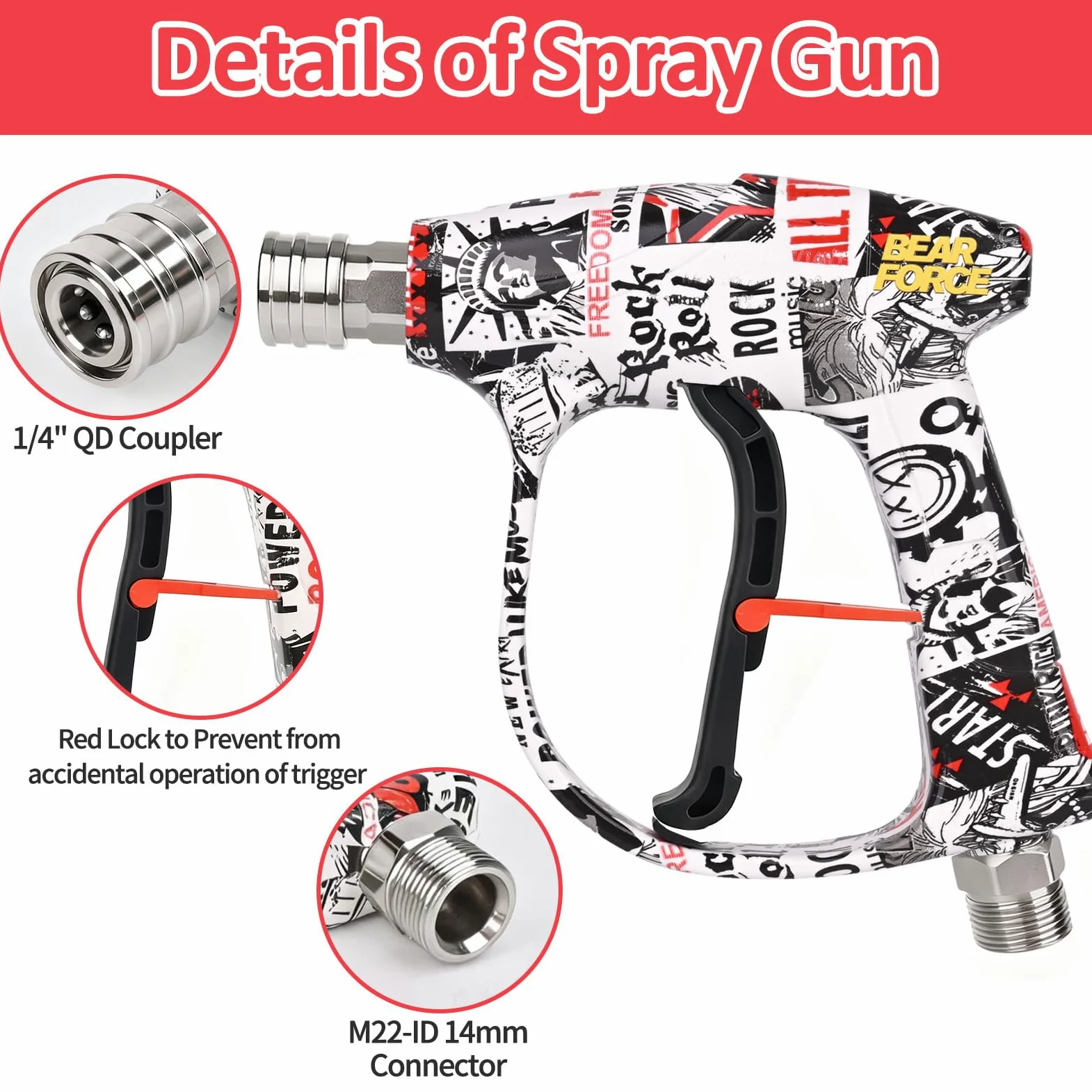 BEAR FORCE Pistolet pulvérisateur pour nettoyeur haute pression M22-ID14 mm et connecteur rapide de 6,35 mm, ensemble de lance à mousse pour lavor, Vax, pour nettoyeur haute pression Elitech, lavage