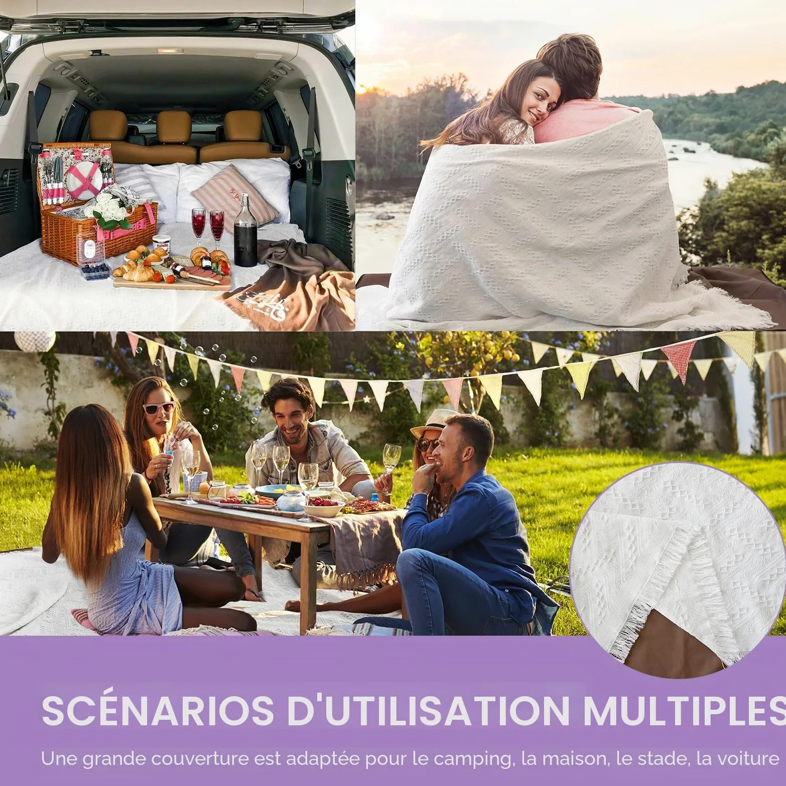 Tiny Land Couverture de Pique-Nique 2 en 1 imperméable pour l'extérieur, Grand Tapis de Plage Pliable pour 4 à 6 Adultes, Parfaite pour Le Yoga, Le Stade, la Voiture, Meilleur Cadeau pour Couple et