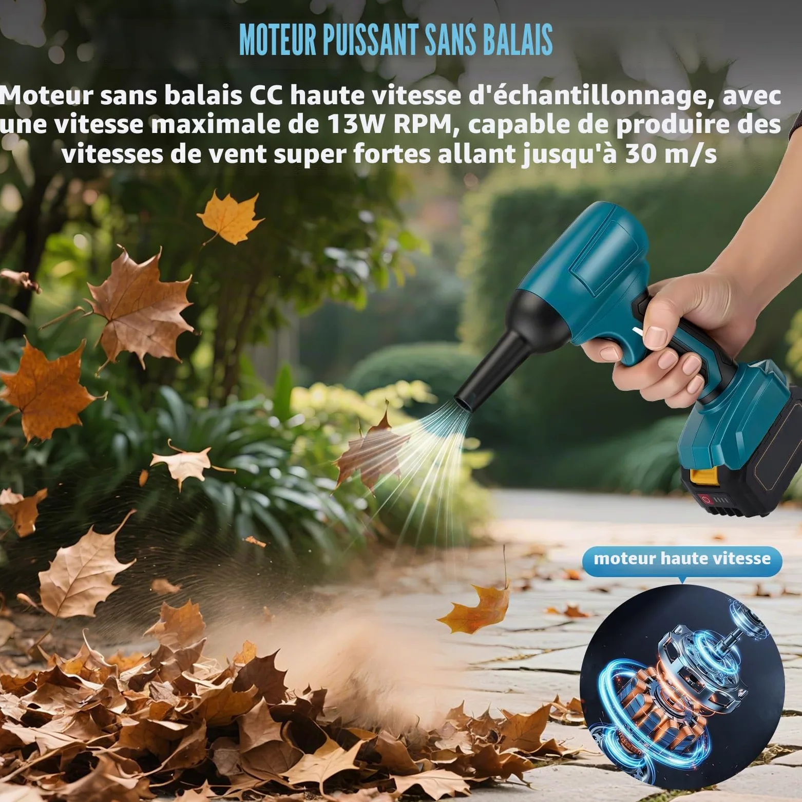 Mini souffleur sans fil compatible avec Bosch 18 V, 130 000 tr/min, sans balais, contrôle de la vitesse en continu, souffleur de poussière pour souffler les feuilles, le nettoyage, la voiture (pas de