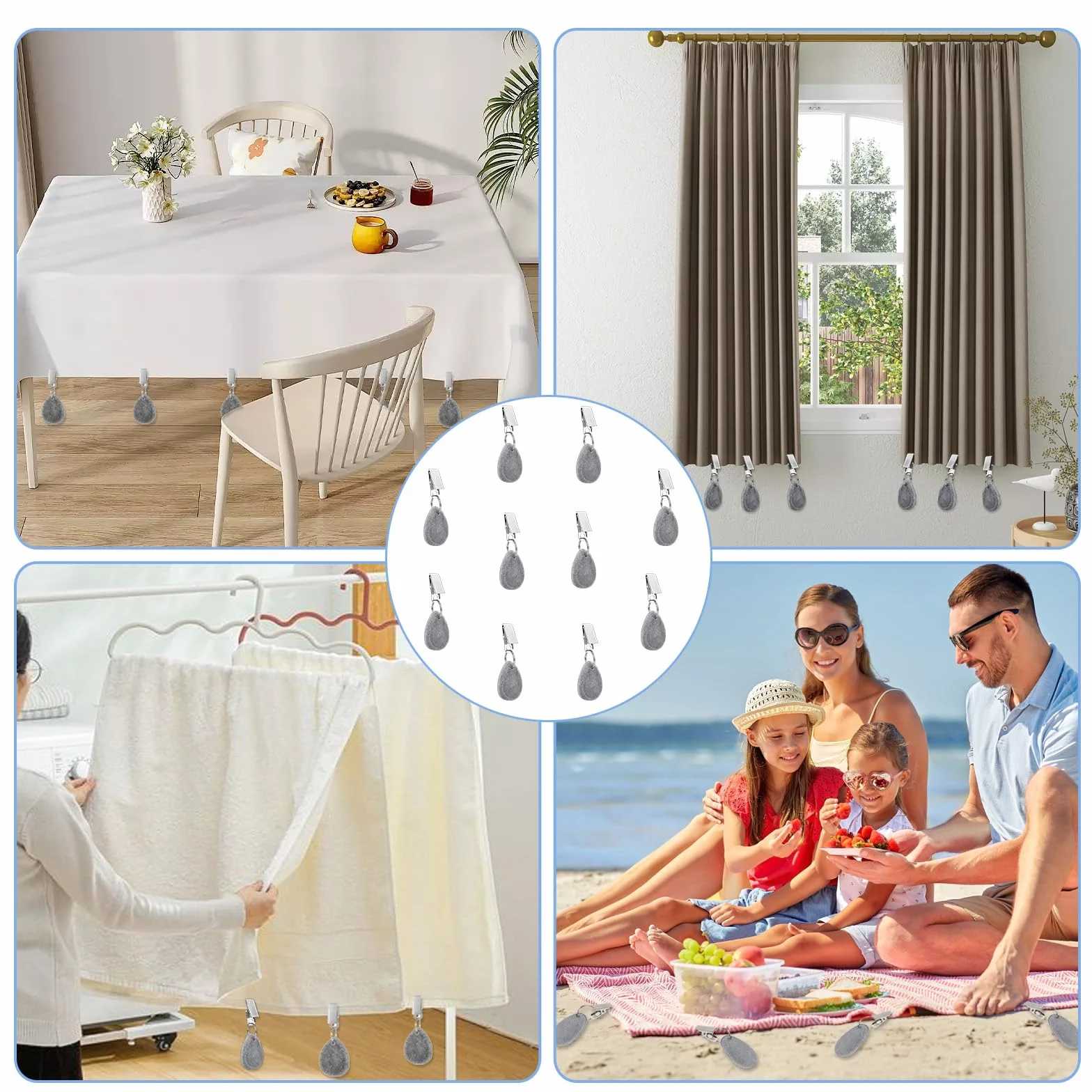 Poids de Nappe en Marbre Naturel, Pince Poid Table Exterieur, Lot de 10 Forme Larme Grise pour Mariage Camping