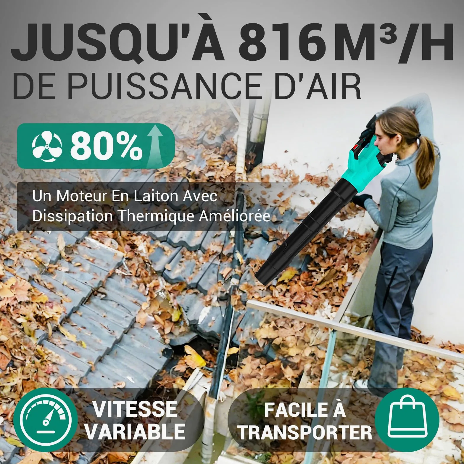 DCA Souffleur de Feuilles sans Fil 20V avec Moteur Brushless, Débit d'air 820 m³/h & 193 km/h, Batterie 4.0Ah Incluse, Ultra-Léger 1,5kg, Variateur de Vitesse pour Jardin, Allées et Poussière