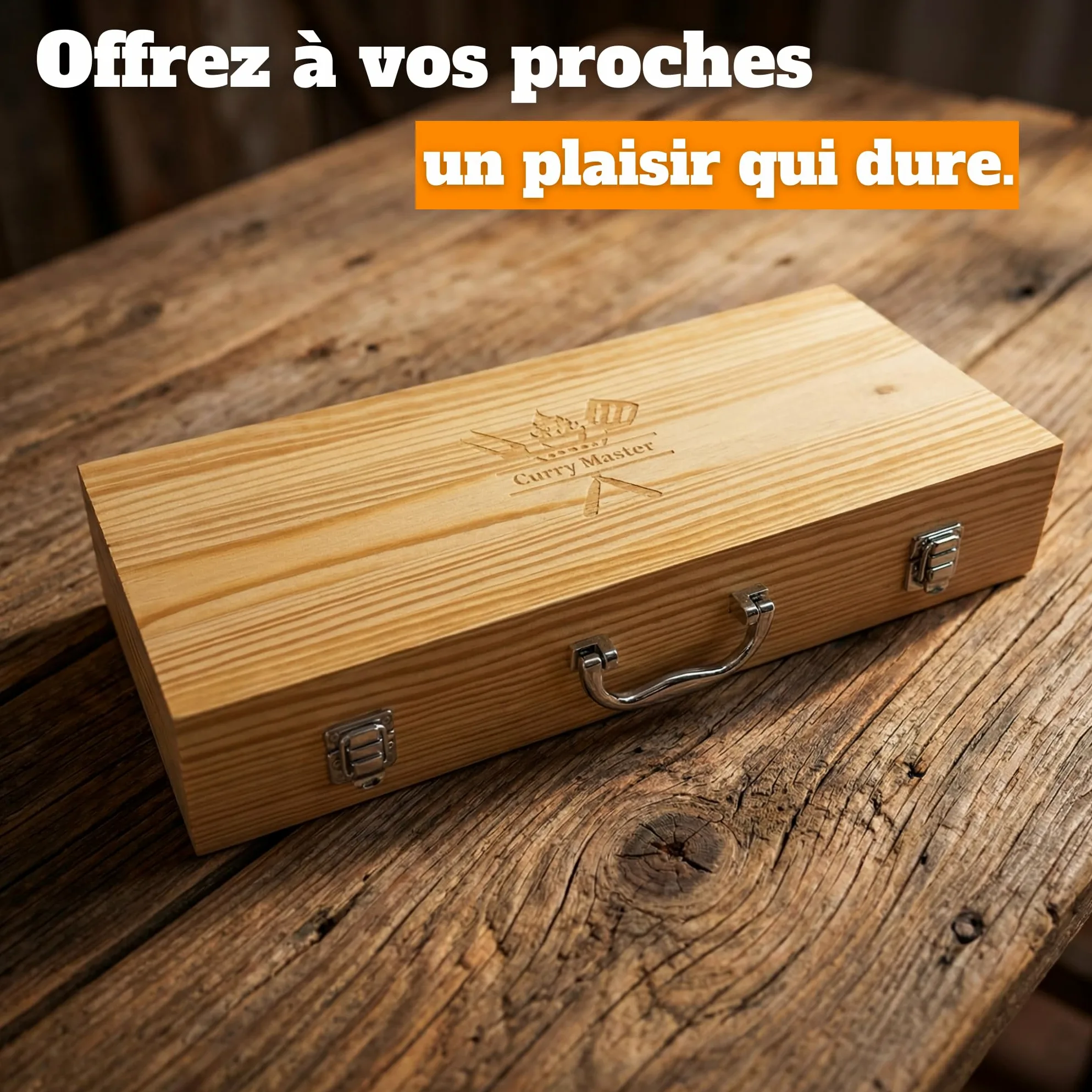 Coffret Barbecue Homme - ustensiles Barbecue INOX dans Une Valise en Bois | Spatule 3-en-1 avec décapsuleur & lame, outils barbecue, cadeau fête des pères & Noël