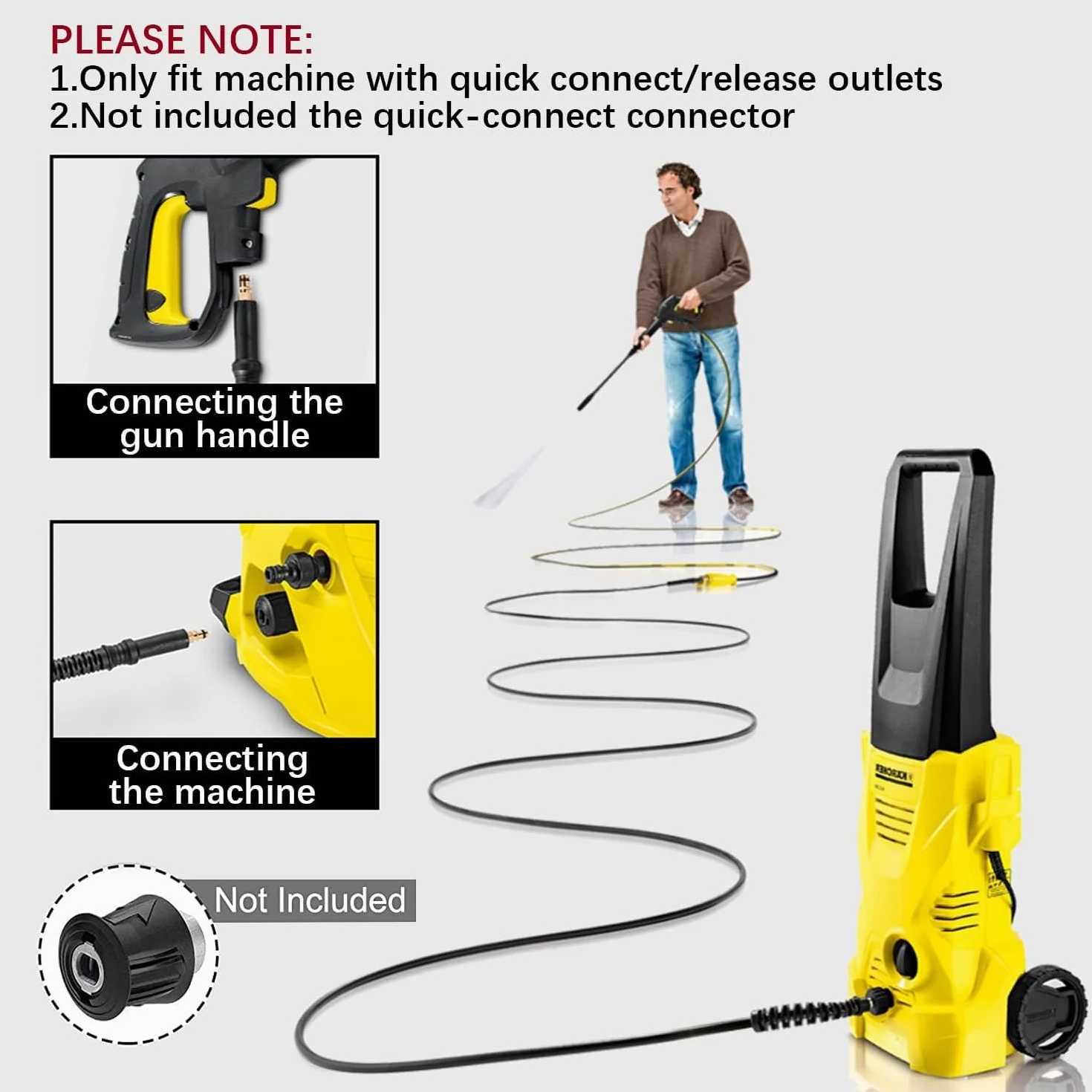 Tuyau de rechange pour nettoyeur haute pression Kärcher K Series K2, K3, K4, K5, K7, accessoires d'extension de tuyau de nettoyage à l'eau, connecteur rapide de 20 m