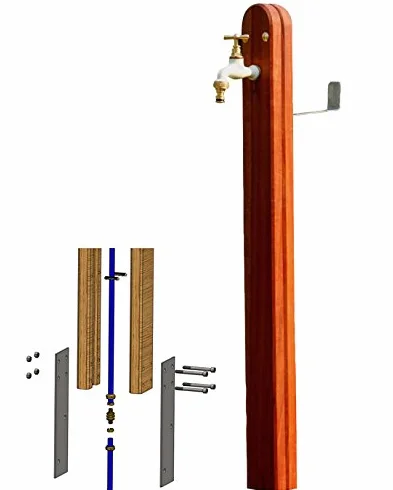 Boutté Borne de puisage jardin bois exotique fixation platines