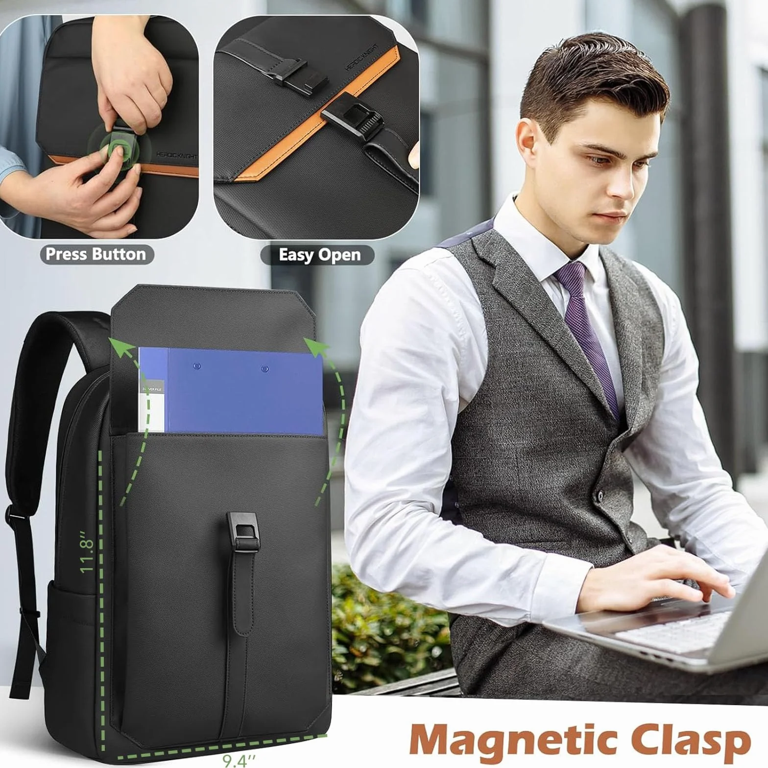 Sac à Dos Ordinateur Portable 15,6 pouces Imperméable Léger Homme Femme Noir