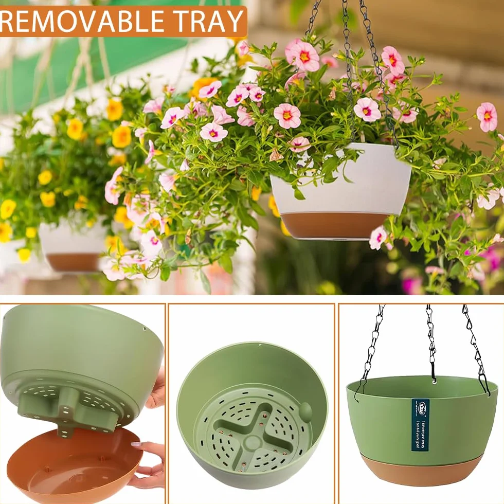 Jardiniere Suspendue avec Trous de Drainage et Plateaux, Pot de Fleur pour Plantes Interieur Exterieur, Suspension Jardin (Mixtes)