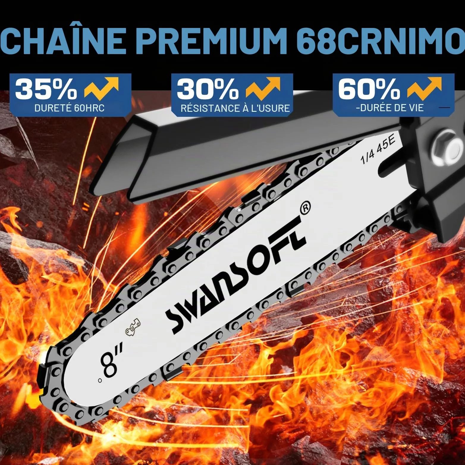 Tronçonneuse à batterie 8 pouces avec lubrification automatique, mini tronçonneuse à batterie professionnelle 600 W/2*4000 mAh/21 V, scie d'élagage électrique pour vergers, vignobles et coupe de bois