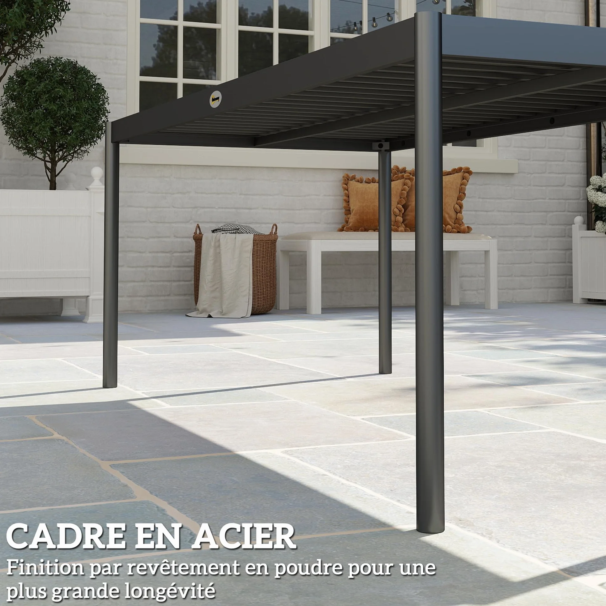 Outsunny Table à Manger de Jardin en Acier pour 8 Personnes, Plateau à Lattes Rectangulaire, Anti-Rouille, Gris Foncé