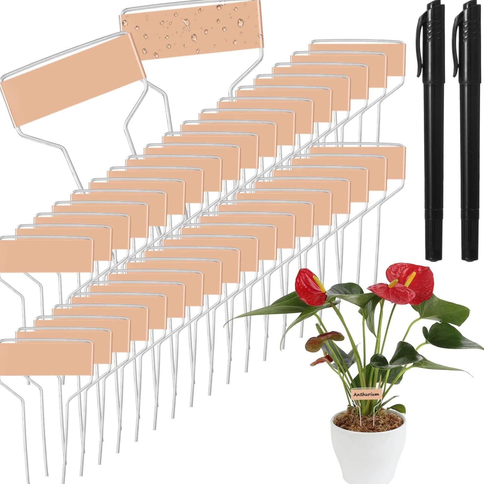 Lot de 80 étiquettes de jardin en cuivre de 10,2 cm avec double piquets en aluminium et 2 marqueurs pour une utilisation en intérieur et en extérieur