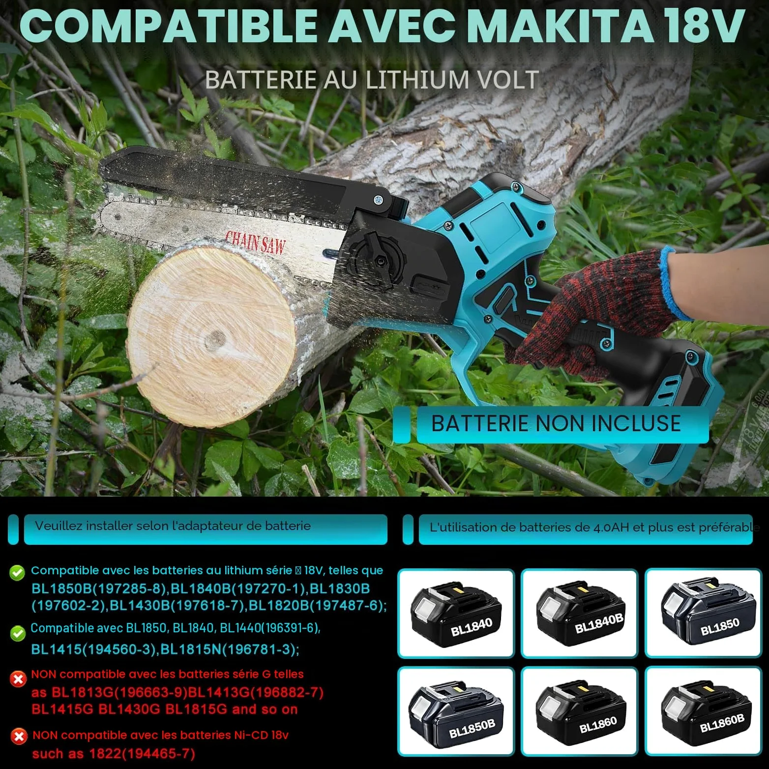 4 en1 Perche Élagueuse Tronçonneuse Télescopique Compatible avec Makita 18V | sans batteries 6 Pouces perche élagueuse sans Fil, Sécateur électrique vec Perche Secateur à Batterie Professionnel