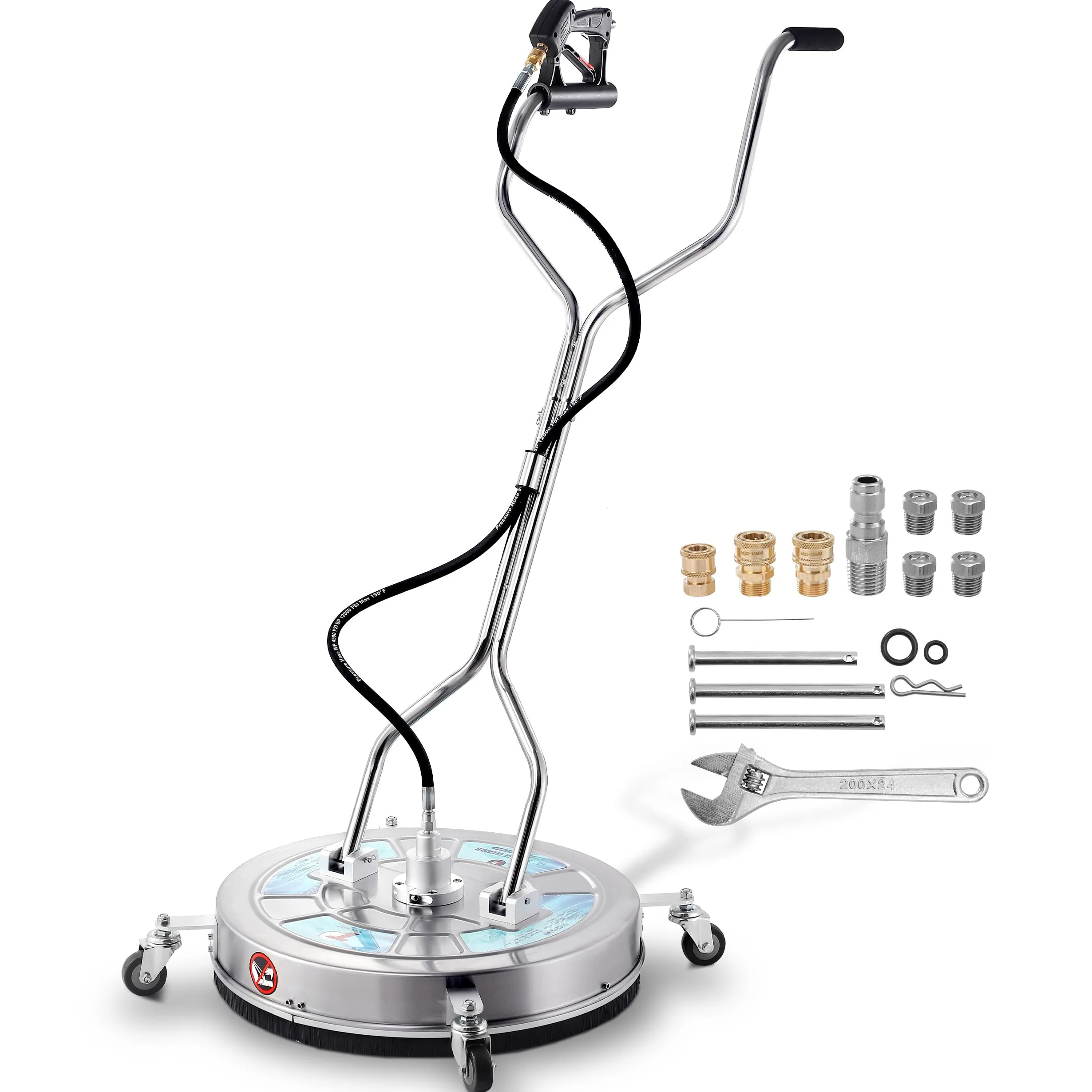 Tool Daily Nettoyeur de Surface Haute Pression avec Double Poignée, 60 cm | Nettoyeur de Terrasse pour Nettoyeur Haute Pression avec Roues, Acier Inoxydable, Idéal pour Allée, Trottoir et Patio, 310bar