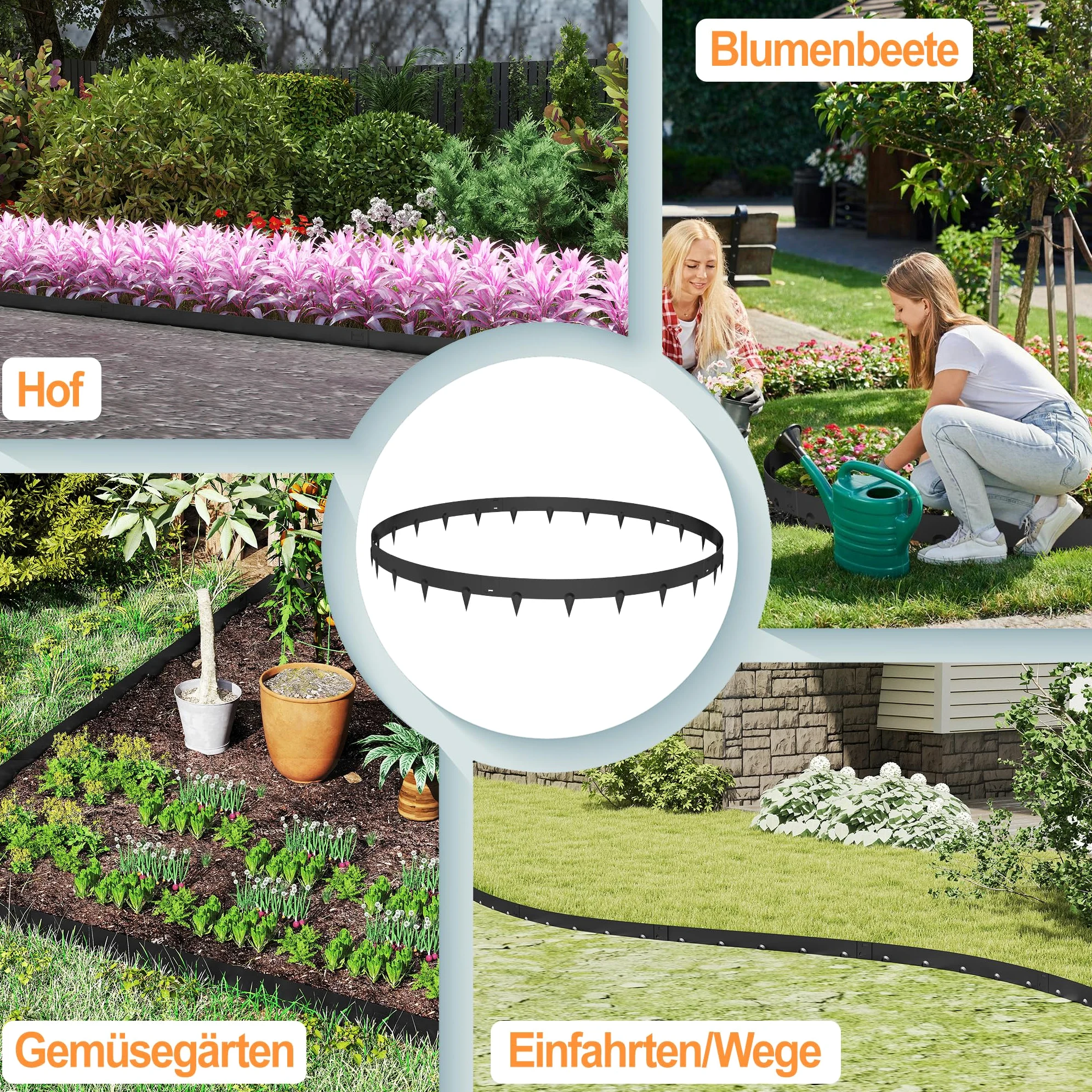 Aufun Lot de 15 bordures de pelouse en métal galvanisé - 15,9 m - Flexible - Avec pointes - Pour cour, jardin, ferme, noir - 106 cm L x 16 cm H