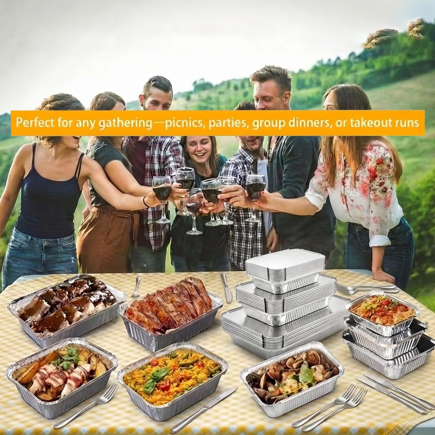 Barquette Aluminium avec Couvercle 36 Pièces 1900ml/650ml/410ml Plat Jetable Barbecue