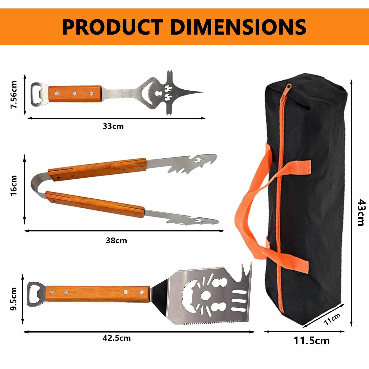 Ensemble d'Ustensiles de Barbecue Extra Longs en Acier INOX avec Poignée en Bois