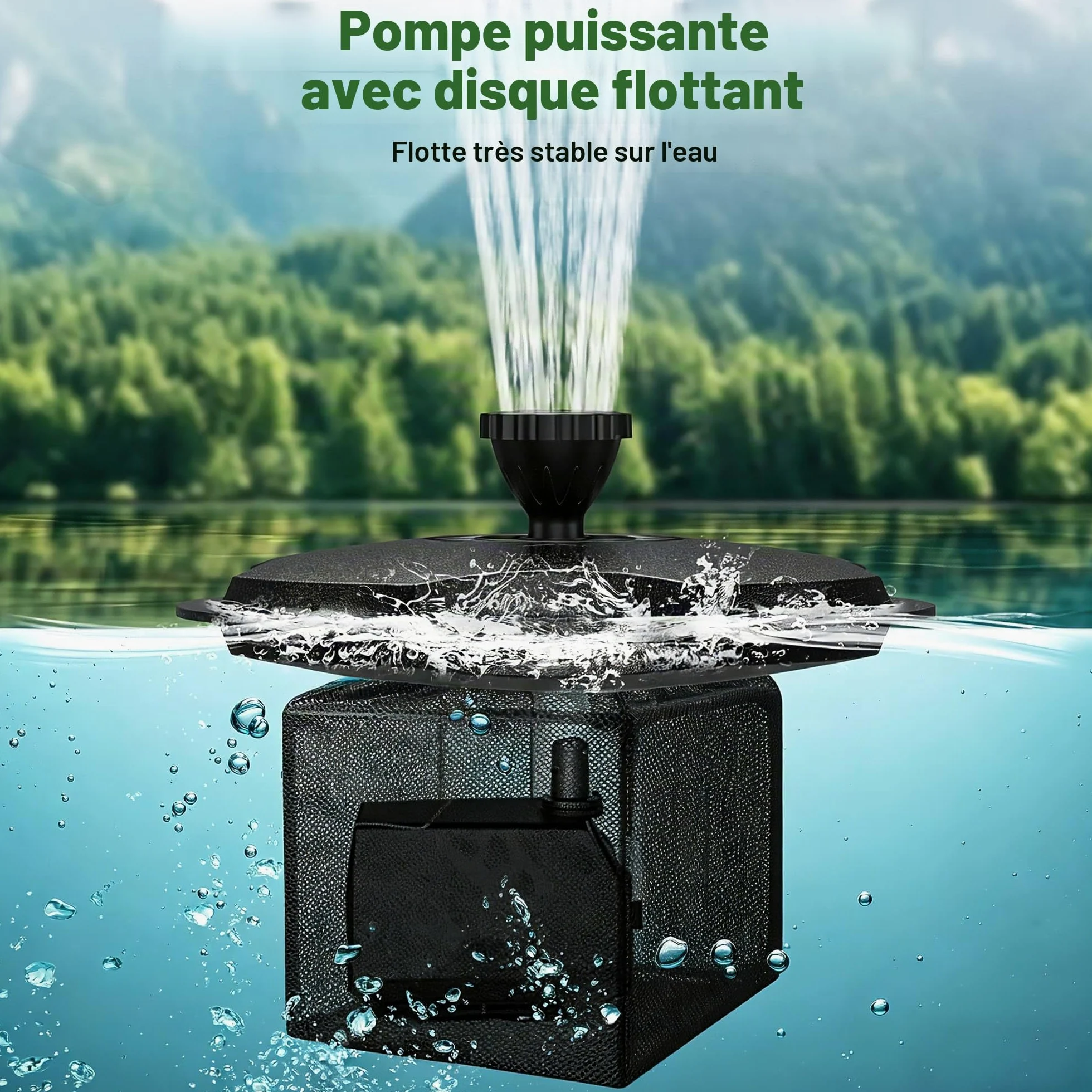 Biling Fontaine flottante avec éclairage LED pour grand bassin de jardin, fontaine de bassin avec pompe de 2500 l/h, câble de 9 m avec prise européenne, jeu d'eau avec 3 modes de fontaine (résistant