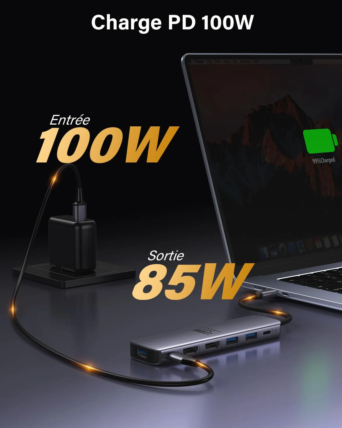 Newmight 7 en 1 Station d'accueil USB-C Double HDMI 4K60Hz 2 Ports HDMI 3 Ports USB 3.0 Charge PD 100W