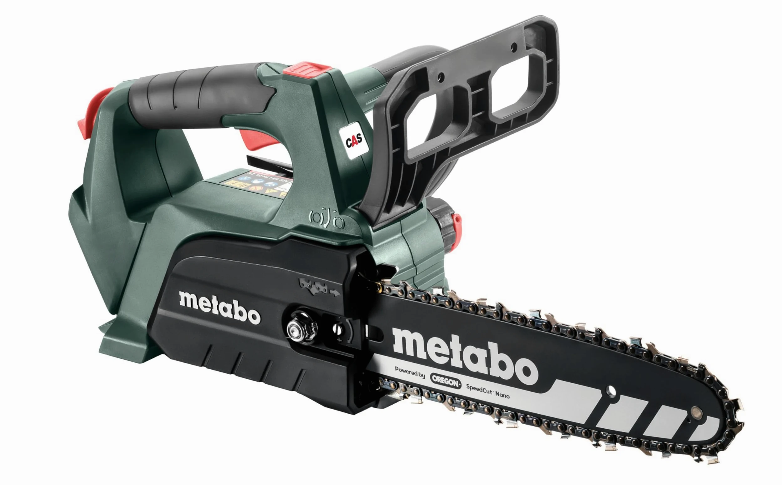 metabo Tronçonneuse sans fil MS 18 LTX BL 25-18 V, CAS, 25 cm, Oregon SpeedCut Nano - Brushless, interrupteur de sécurité, arrêt rapide de chaîne, tronçonneuse légère et compacte pour l'entretien des