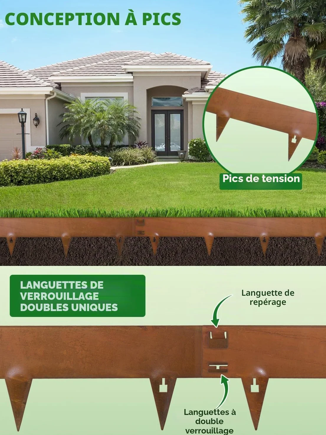 Sararoom Bordure de Jardin en Acier, Lot de 5 Bordure de Pelouse en Métal, Bordures Paysagères Flexible | Hauteur 15 cm, Bordure de Gazon en Rouille pour Séparateur de Chemin de Cour, Pelouse, Arbre