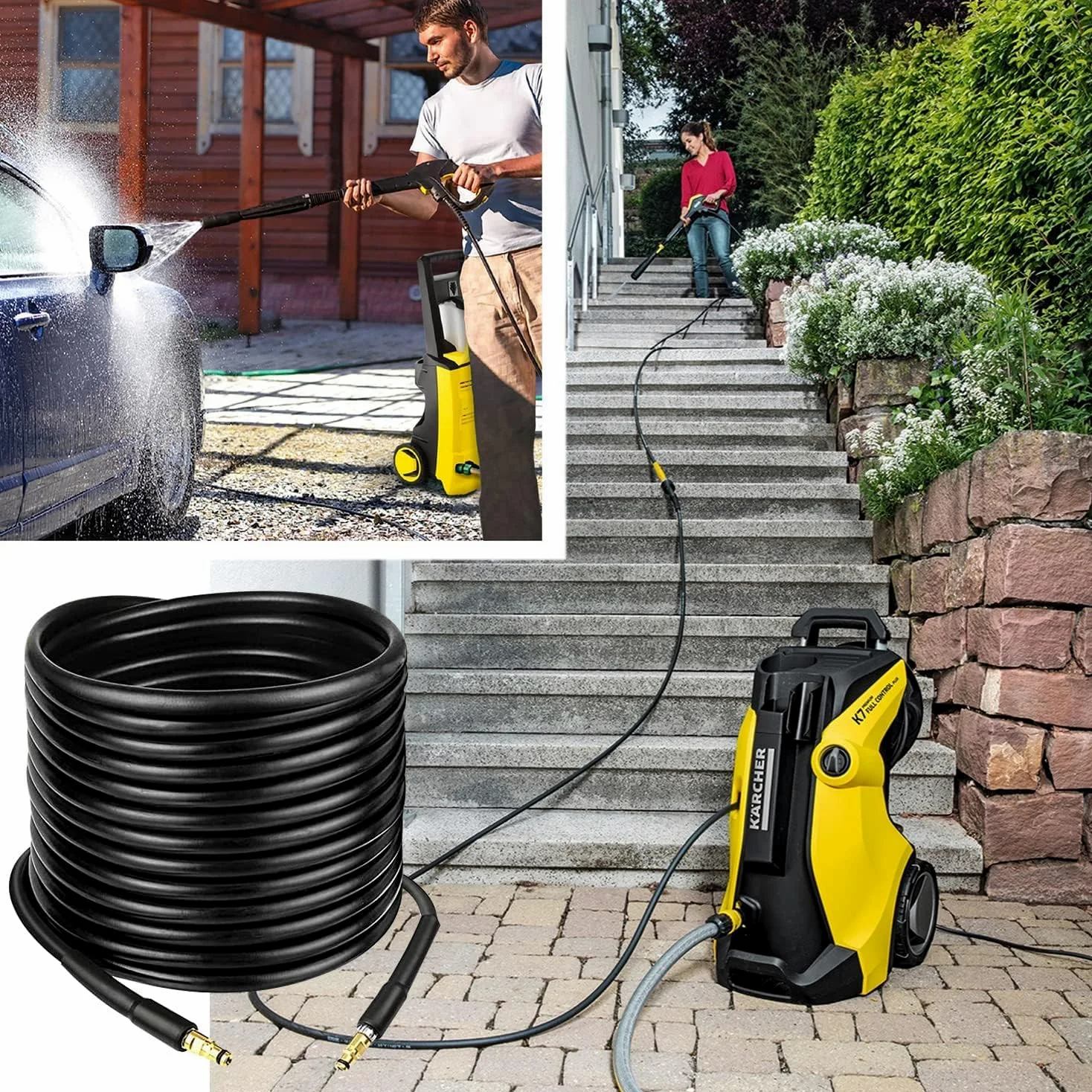 Tuyau de rechange pour nettoyeur haute pression Kärcher K Series K2, K3, K4, K5, K7, accessoires d'extension de tuyau de nettoyage à l'eau, connecteur rapide de 20 m