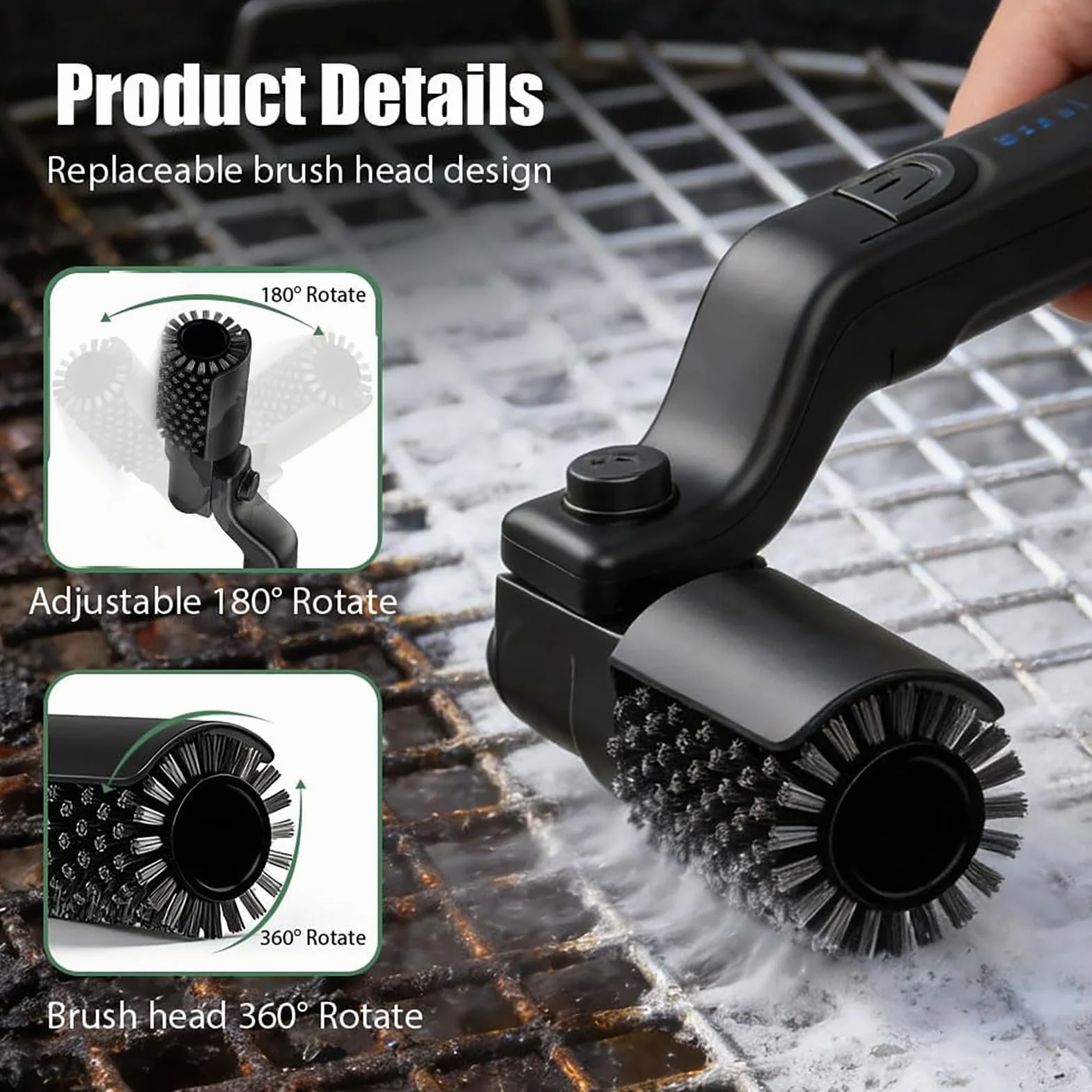 Brosse de nettoyage barbecue électrique sans fil rechargeable 3 vitesses 90 min autonomie IPX7 réglable 180°