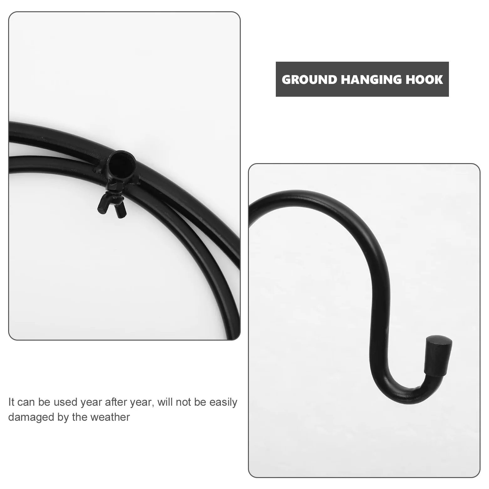 Crochet en Fer Noir Anti-rouille pour Jardin Extérieur, Installation Solide et Multi-usage, Support pour Lanternes Solaires et Pots de Fleurs Cour ou Parc