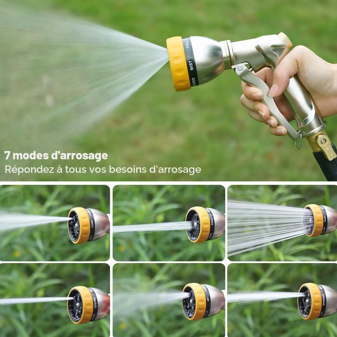 FANHAO Pistolet d'arrosage Métal 7 Modèles Débit Réglable Lavage Voiture Cour Arroser Plantes Pelouse