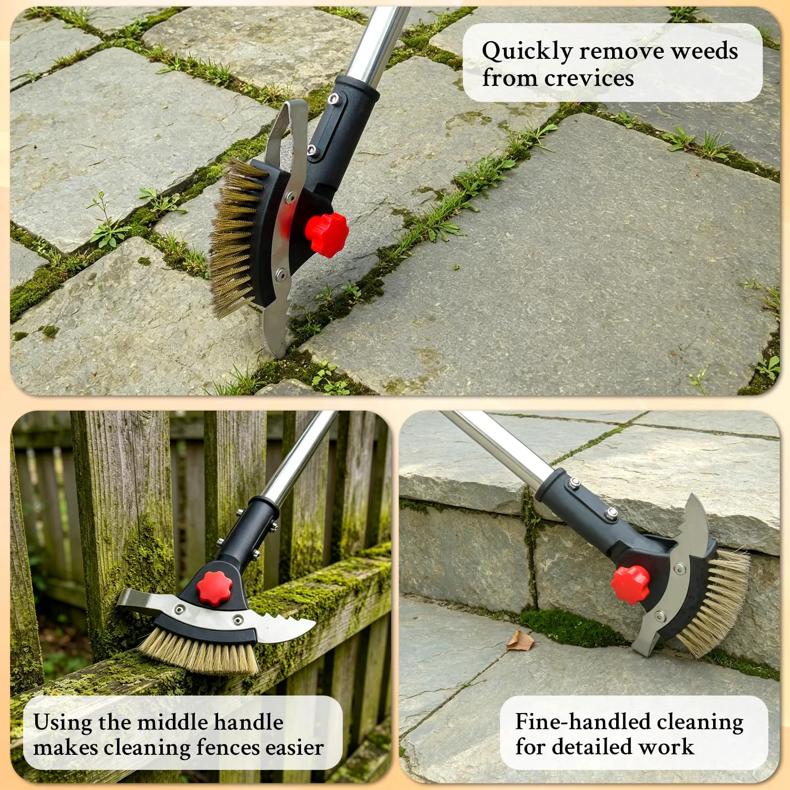 Désherbeur de fissures pour allée et terrasse, suceur plat avec long manche en acier inoxydable pour trottoir, jardin, pelouse