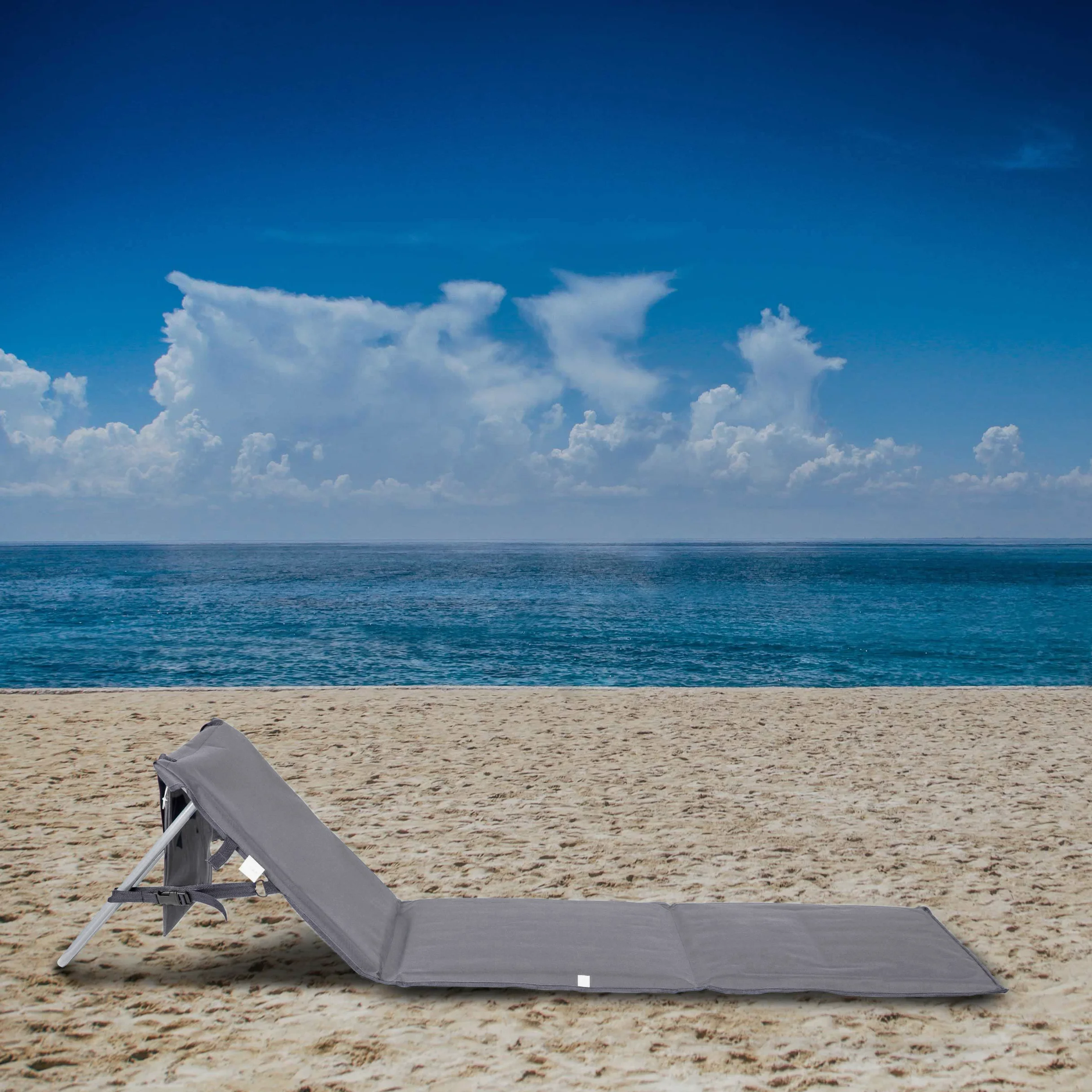 ONVAYA Tapis de plage de qualité supérieure - Rembourré - 2 cm - Avec dossier - Chaise longue de plage pliable - Matelas de plage - Tapis de soleil avec sangle de transport - 161 x 55 x 45 cm