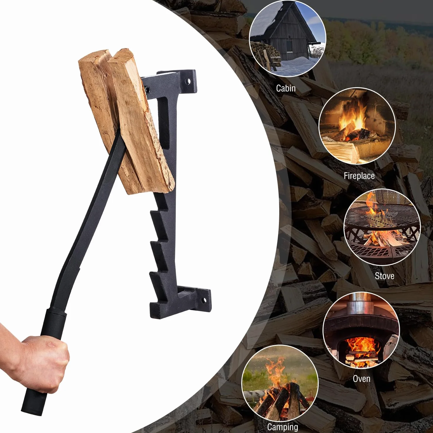 TOPWAY Fendeuse de bûches manuelle à montage mural, fendeuse de bois de chauffage portable avec poignée remplaçable supplémentaire de 40 cm pour la maison, l'intérieur et l'extérieur du camping