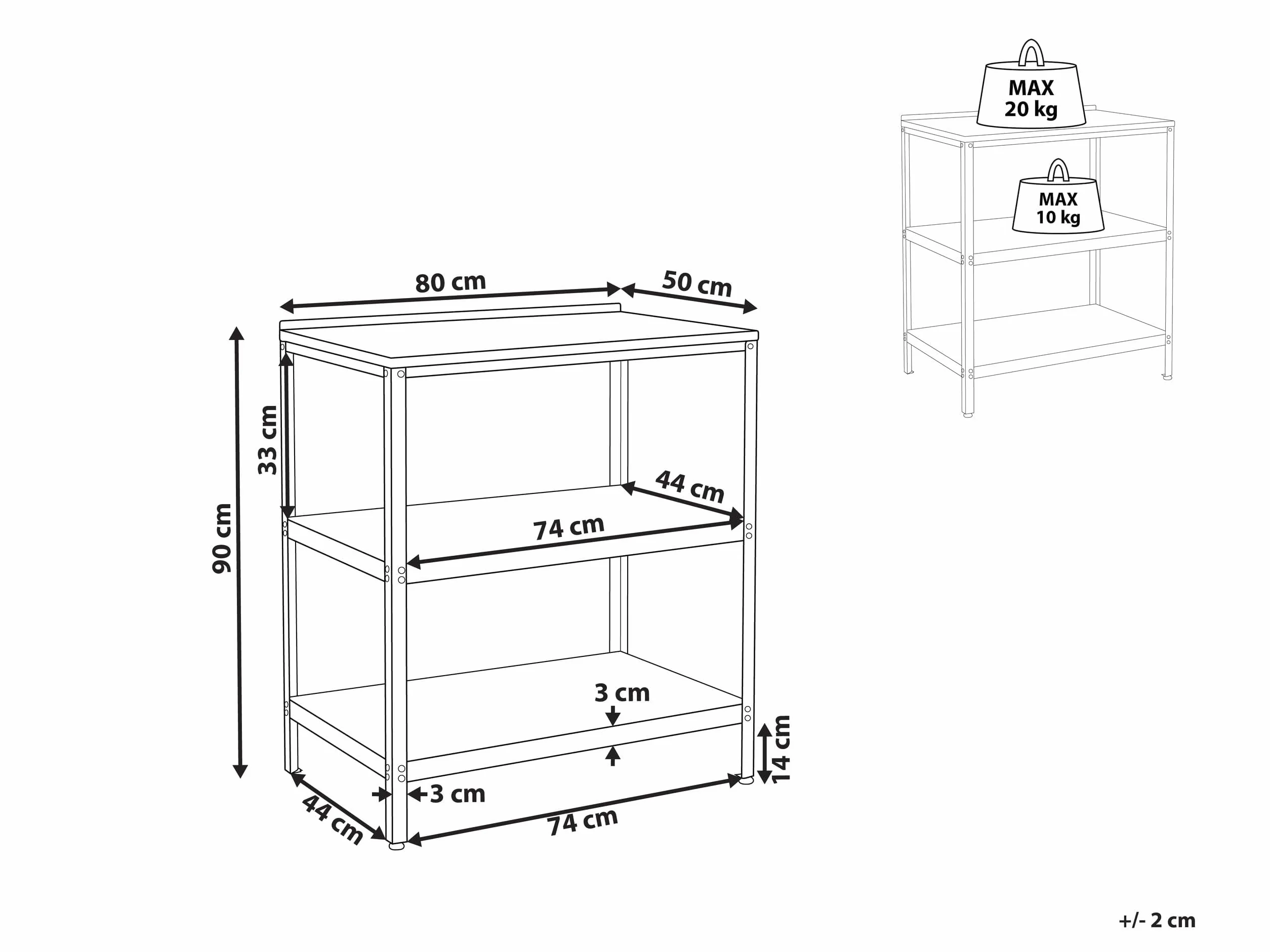 Beliani Commode de Jardin Îlot en Acier INOX Noir 80 x 50 x 92 cm Vilama