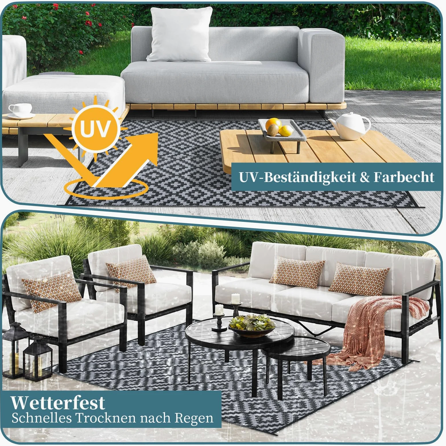Alishomtll Tapis d'extérieur 180 x 275 cm résistant aux intempéries, en plastique polypropylène imperméable, pour terrasse, jardin, balcon, réversible, résistant aux UV, tapis extérieur, camping, pour