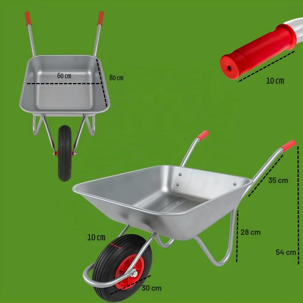 Brouette de Jardin 65L - Cadre en Acier galvanisé, Roue pneumatique 4.00-6 Chambre à air, Charge 80 kg - Idéal pour Jardin, écurie, Chantier Naval