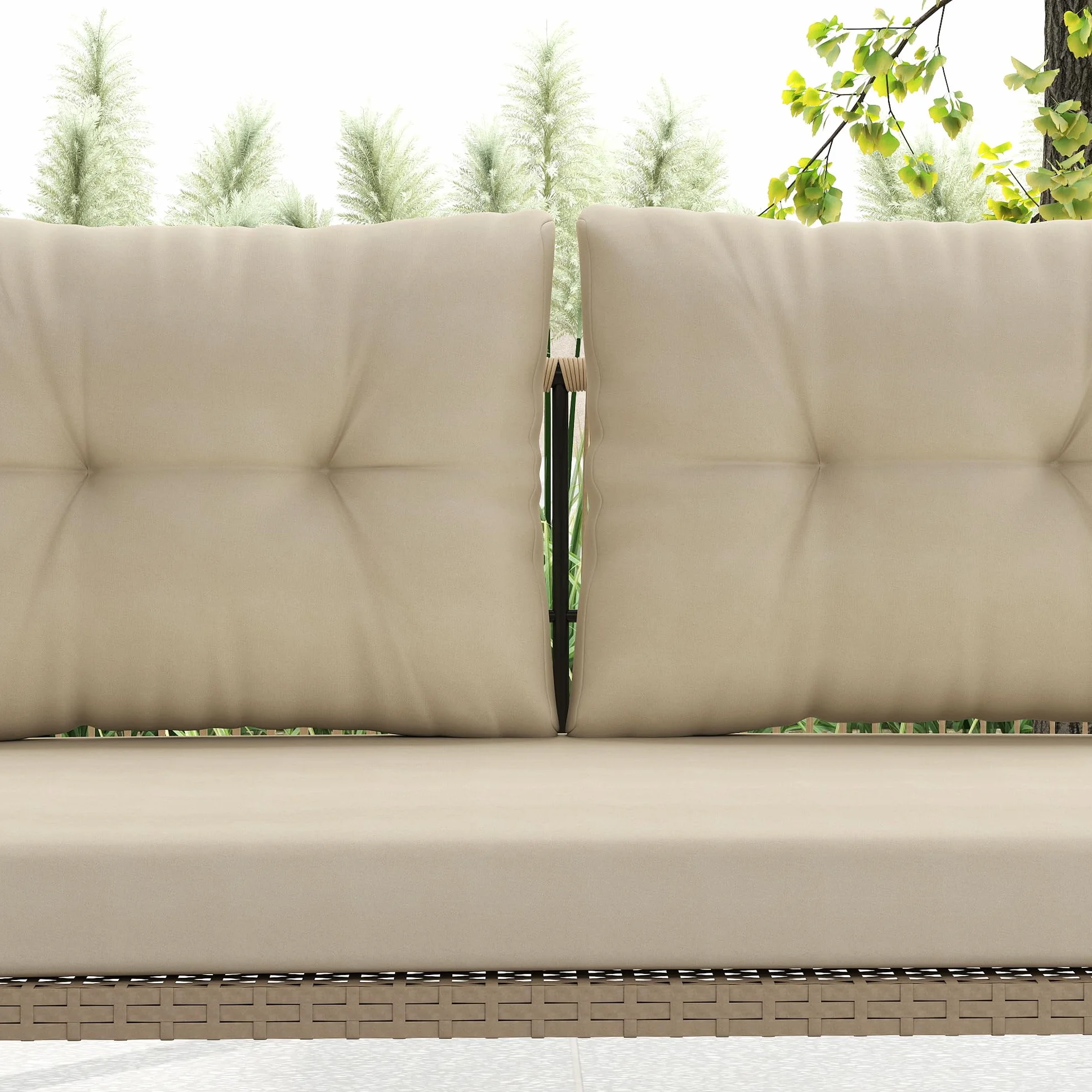 Outsunny Balancelle de Jardin en Résine Tressée 2 Places avec Coussins Amovibles, Charge 240 kg, 115x66x44cm, Beige