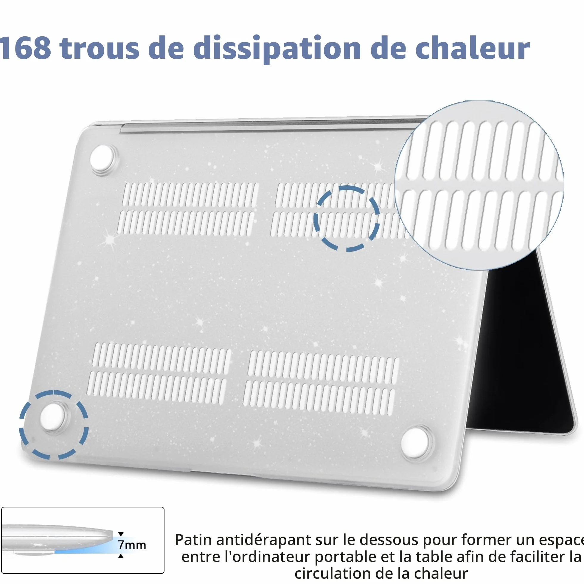 Coque MacBook Air 13 Pouces M5 M4 M3 M2 2026-2022, Étui Rigide Compatible A3449 A3240 A3113 A2681, Housse Protection Plastique Paillette Transparente