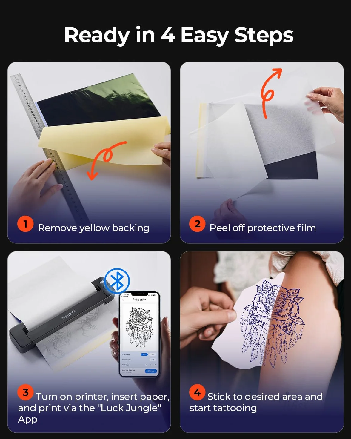 MUNBYN ITP06 300DPI Thermocopieur Tatouage Bluetooth Imprimante Transfert Stencil Noir