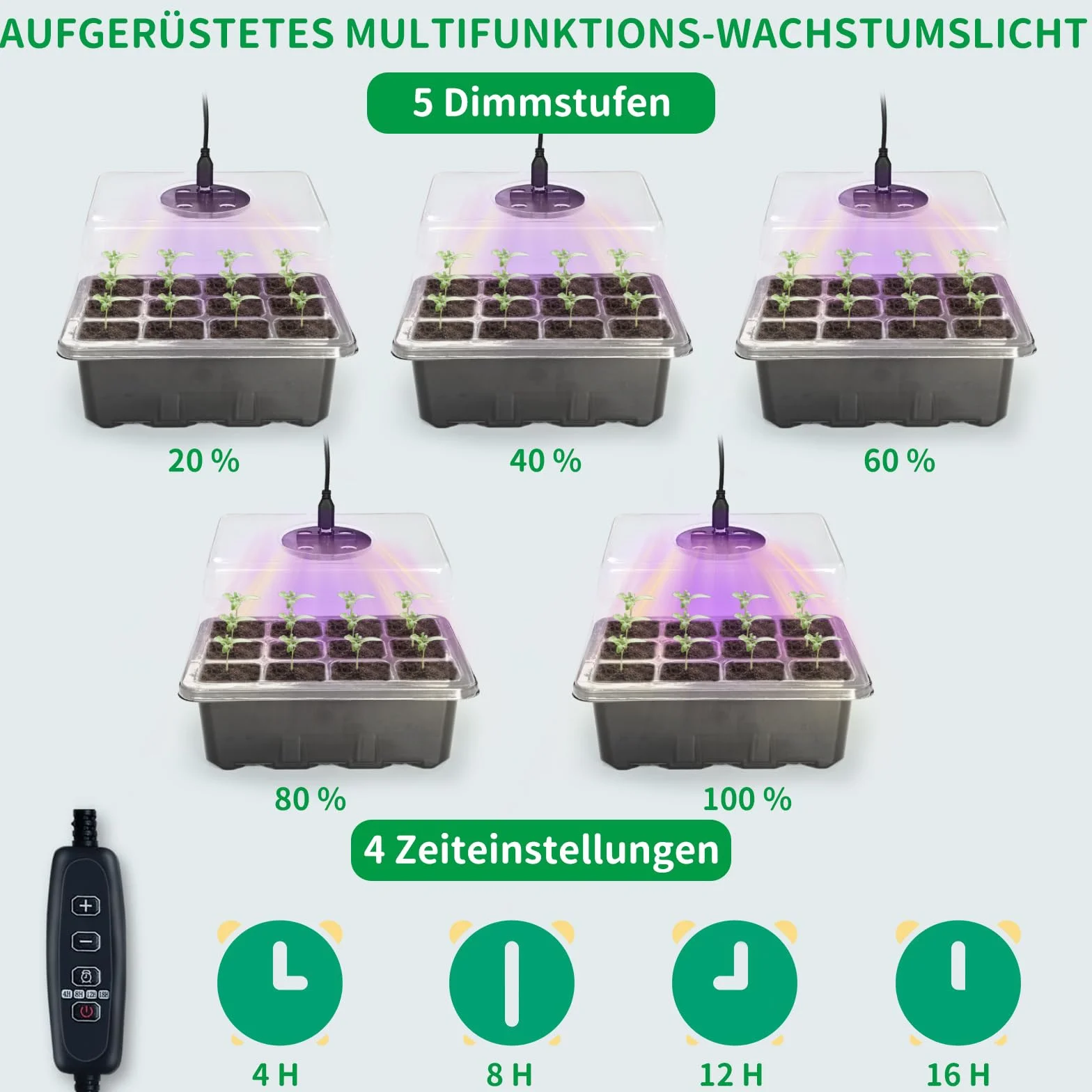 NAMOTEK Station de Germination 5 pièces avec Tapis Chauffant & Lampe de Croissance – 60 cellules, Mini-Serre