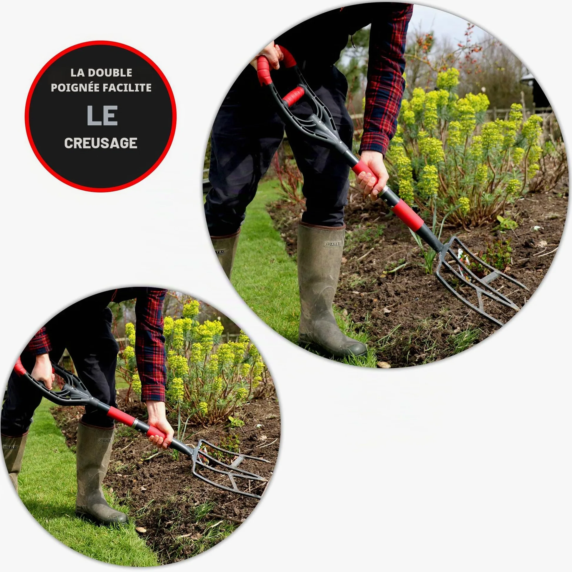 Roamwild Multi-Digger Garden Spade - Pelle à flèche de Jardinage légère en Fibre de Verre renforcée avec Technologie Unique Dual Soft AIR Light Grip & Coupe-souche pour tronçonneuse.
